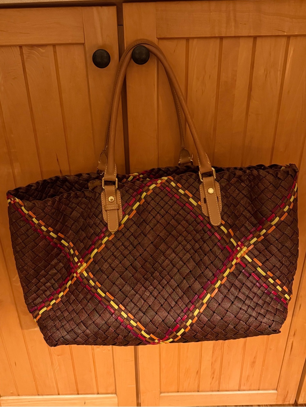 Vintage Etro XL Woven Leather Tote Shopper Bag w/ Paisley Pouch